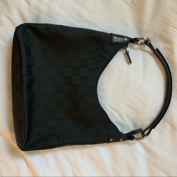 Gucci Shoulder Handbag Black Nylon Zip Top Hobo - Picture 10 of 11